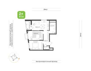 2-к квартира, строящийся дом, 58м2, 23/24 этаж
