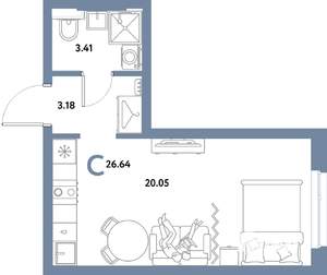 Студия квартира, вторичка, 27м2, 9/21 этаж