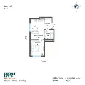 1-к квартира, вторичка, 36м2, 9/25 этаж