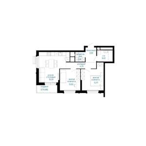 2-к квартира, строящийся дом, 60м2, 17/30 этаж