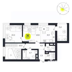 3-к квартира, вторичка, 58м2, 10/27 этаж