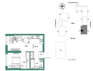 2-к квартира, строящийся дом, 36м2, 4/24 этаж