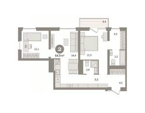 2-к квартира, вторичка, 65м2, 6/8 этаж