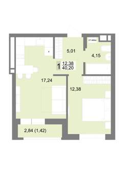 1-к квартира, строящийся дом, 40м2, 7/22 этаж