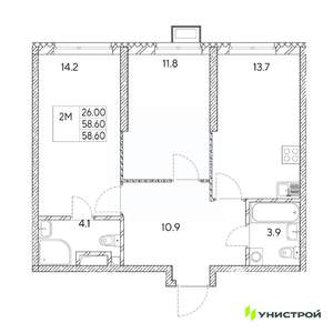 2-к квартира, вторичка, 59м2, 8/31 этаж