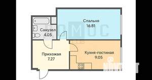2-к квартира, вторичка, 45м2, 22/33 этаж
