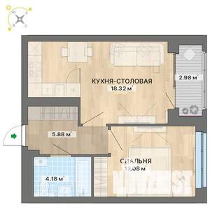 1-к квартира, вторичка, 43м2, 12/12 этаж