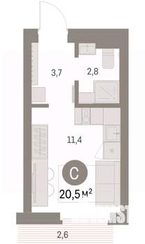 Студия квартира, вторичка, 21м2, 5/9 этаж