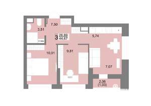 3-к квартира, вторичка, 45м2, 14/27 этаж