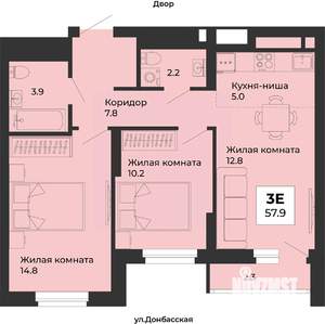 3-к квартира, строящийся дом, 58м2, 12/25 этаж