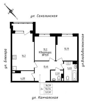 2-к квартира, строящийся дом, 58м2, 14/25 этаж