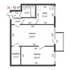 2-к квартира, вторичка, 42м2, 5/5 этаж
