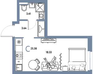 Студия квартира, строящийся дом, 25м2, 9/24 этаж