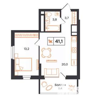 1-к квартира, вторичка, 47м2, 13/21 этаж