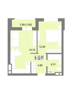 1-к квартира, вторичка, 39м2, 10/22 этаж