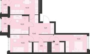 3-к квартира, строящийся дом, 74м2, 10/22 этаж