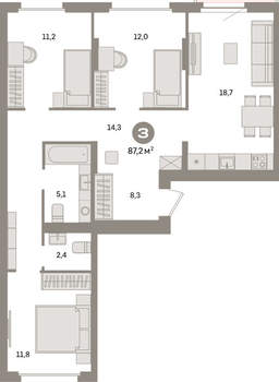 3-к квартира, вторичка, 87м2, 5/9 этаж