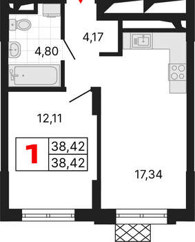 1-к квартира, вторичка, 38м2, 4/25 этаж