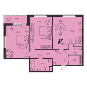 3-к квартира, вторичка, 78м2, 20/25 этаж