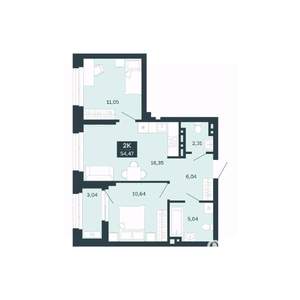 2-к квартира, вторичка, 54м2, 8/25 этаж