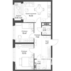 2-к квартира, вторичка, 62м2, 7/16 этаж