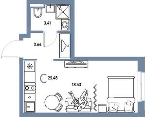 Студия квартира, вторичка, 25м2, 11/24 этаж