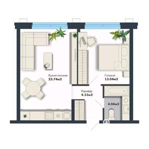 1-к квартира, вторичка, 45м2, 17/25 этаж