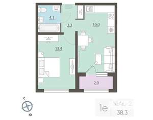 1-к квартира, вторичка, 38м2, 12/25 этаж