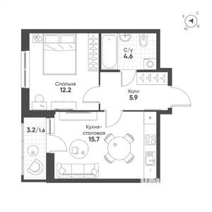 1-к квартира, вторичка, 40м2, 11/12 этаж