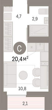 Студия квартира, вторичка, 20м2, 9/16 этаж