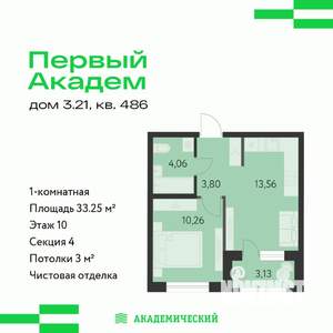 1-к квартира, вторичка, 33м2, 10/10 этаж