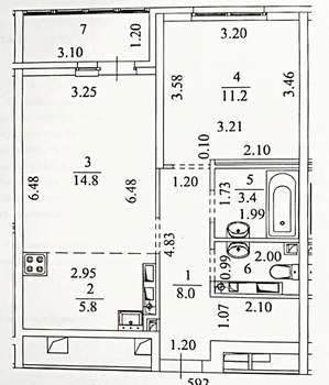 2-к квартира, вторичка, 45м2, 21/25 этаж