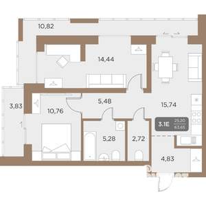 3-к квартира, вторичка, 64м2, 2/24 этаж