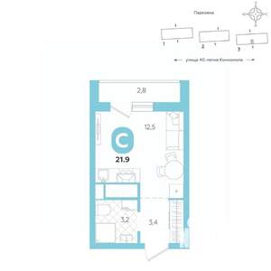 Студия квартира, вторичка, 22м2, 3/16 этаж