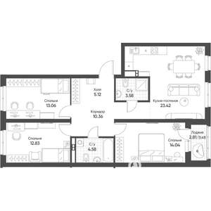 3-к квартира, вторичка, 88м2, 6/13 этаж