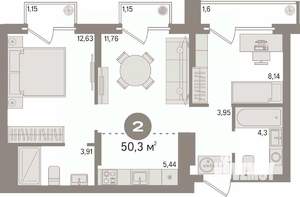 2-к квартира, вторичка, 50м2, 6/9 этаж