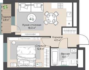 1-к квартира, строящийся дом, 41м2, 22/22 этаж