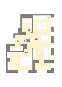 1-к квартира, вторичка, 49м2, 29/30 этаж