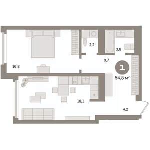1-к квартира, вторичка, 55м2, 21/24 этаж