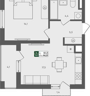1-к квартира, вторичка, 47м2, 2/4 этаж