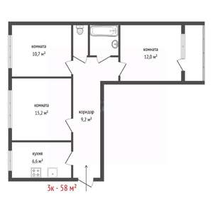 3-к квартира, вторичка, 58м2, 4/9 этаж