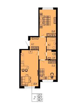 2-к квартира, вторичка, 65м2, 1/12 этаж