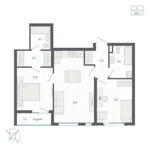 2-к квартира, вторичка, 66м2, 14/32 этаж