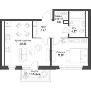 1-к квартира, вторичка, 46м2, 11/16 этаж