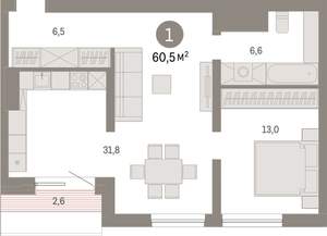 1-к квартира, вторичка, 60м2, 7/8 этаж