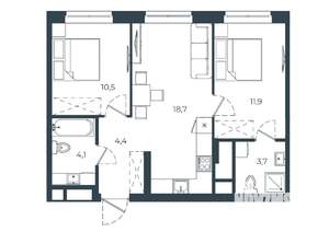 2-к квартира, вторичка, 53м2, 15/25 этаж