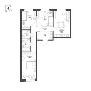 3-к квартира, вторичка, 80м2, 9/9 этаж