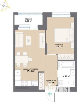 1-к квартира, вторичка, 43м2, 12/25 этаж