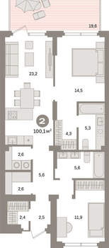 2-к квартира, вторичка, 100м2, 1/9 этаж