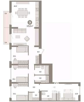 4-к квартира, вторичка, 126м2, 4/7 этаж
